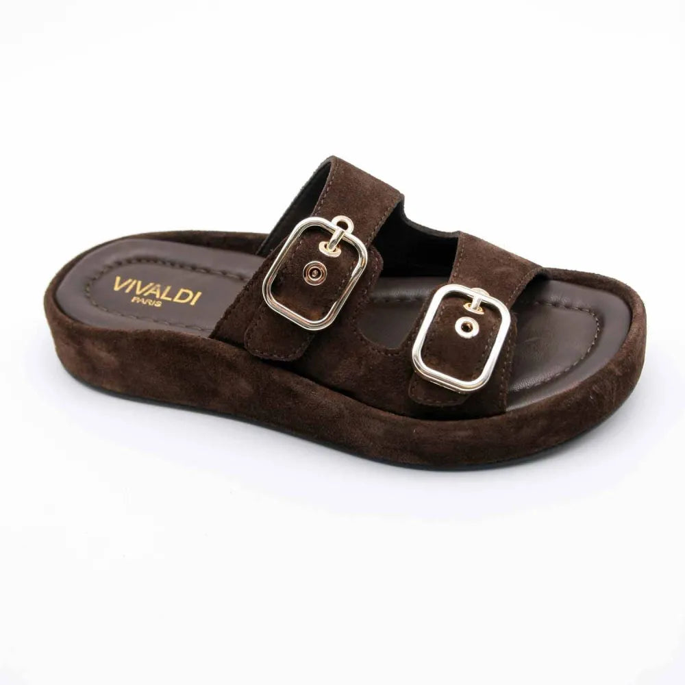 MULE-SANDALE RIO-1130 CUIR-VELOURS MARRON
