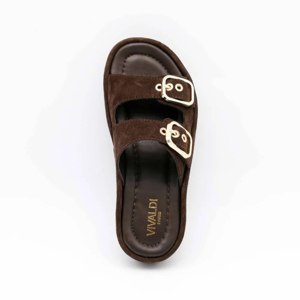 MULE-SANDALE RIO-1130 CUIR-VELOURS MARRON
