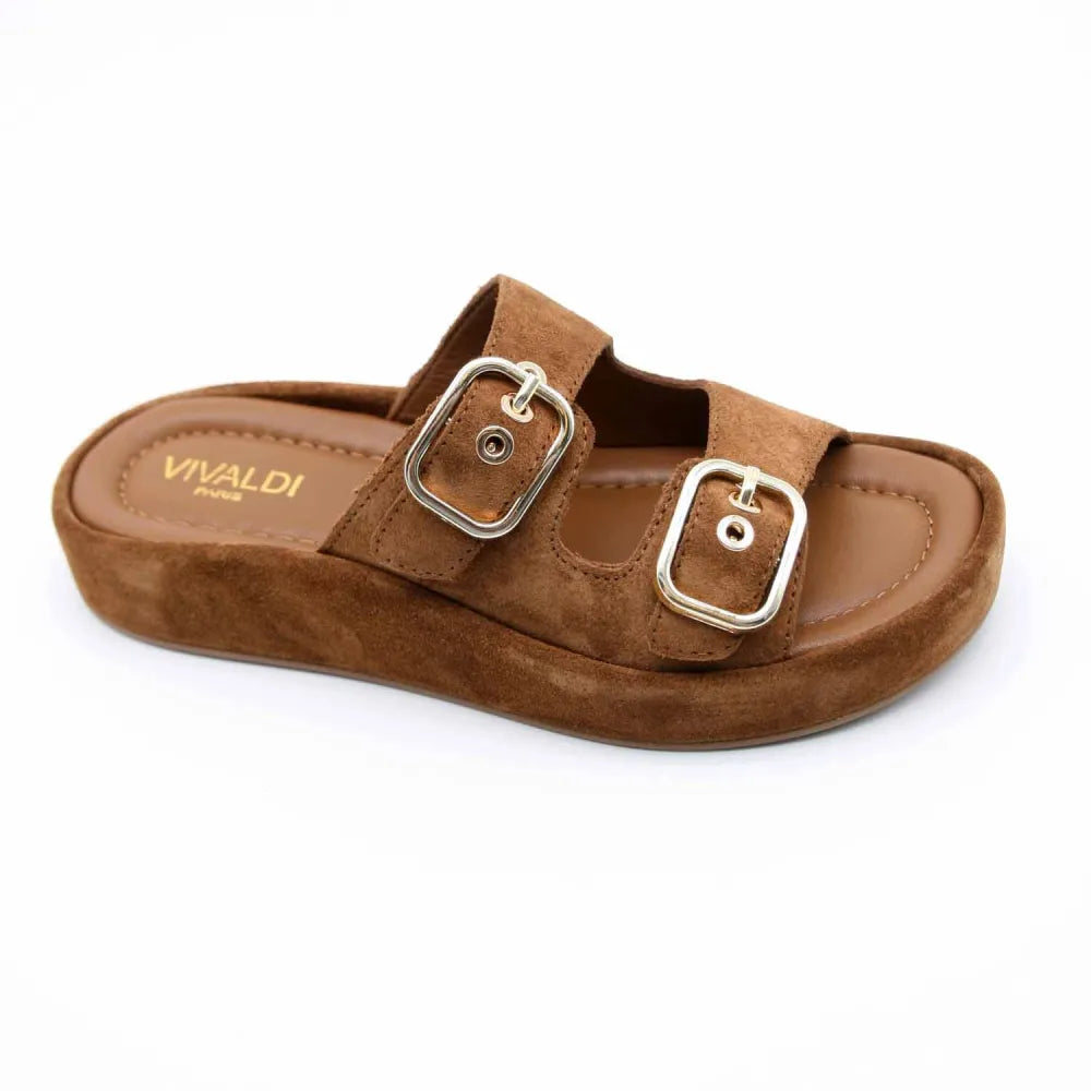 MULE-SANDALE RIO-1130 CUIR-VELOURS COGNAC
