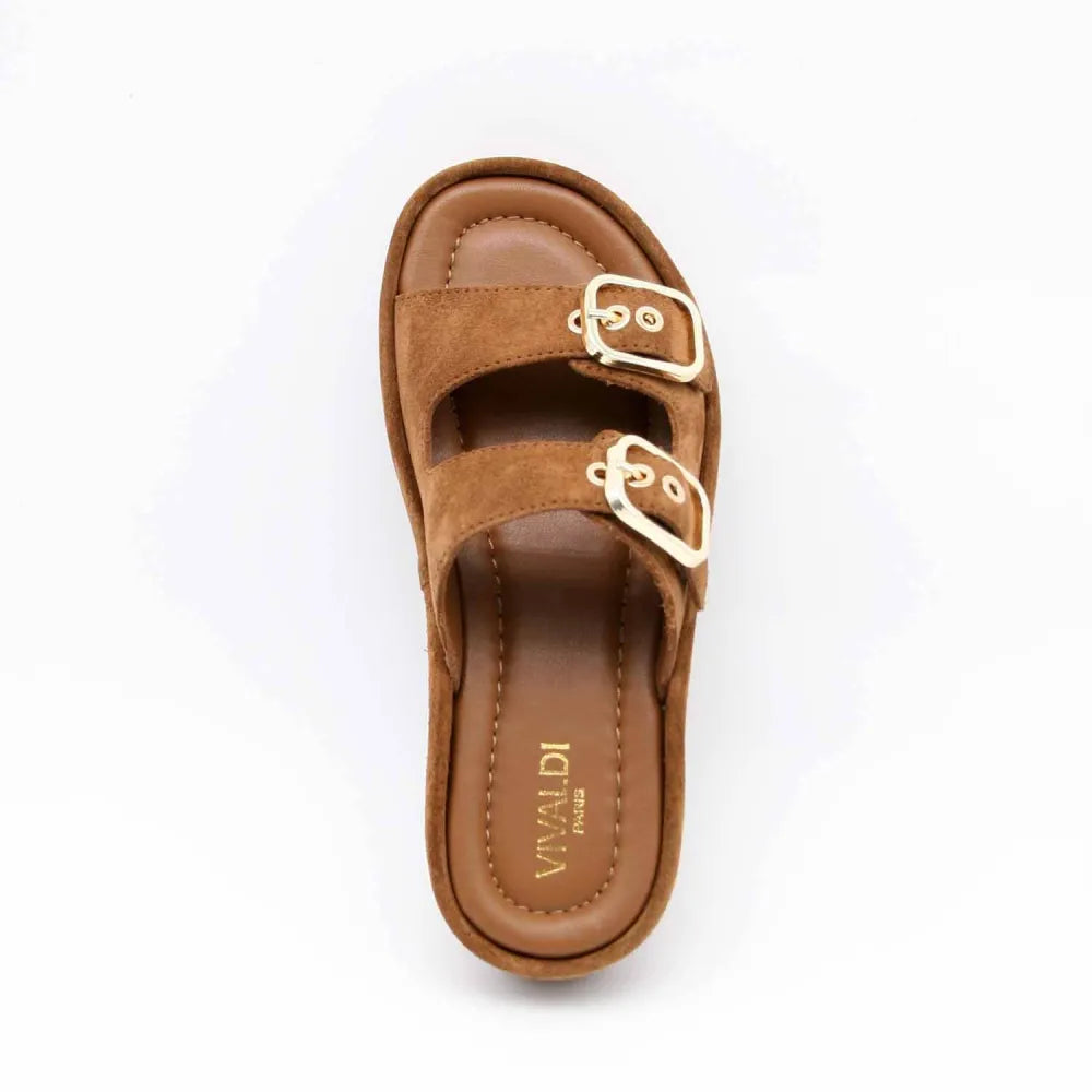 MULE-SANDALE RIO-1130 CUIR-VELOURS COGNAC