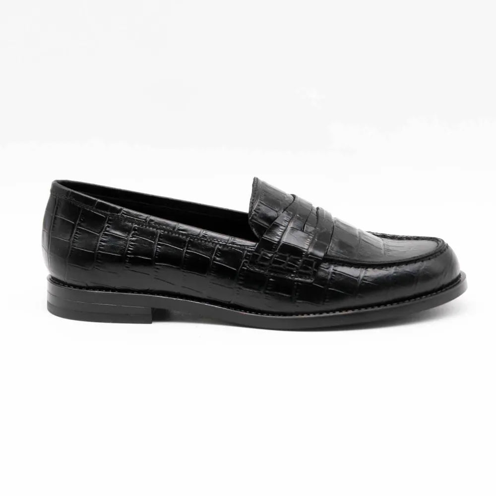MOCASSIN CARIE CUIR-IMPRIME CROCO NOIR