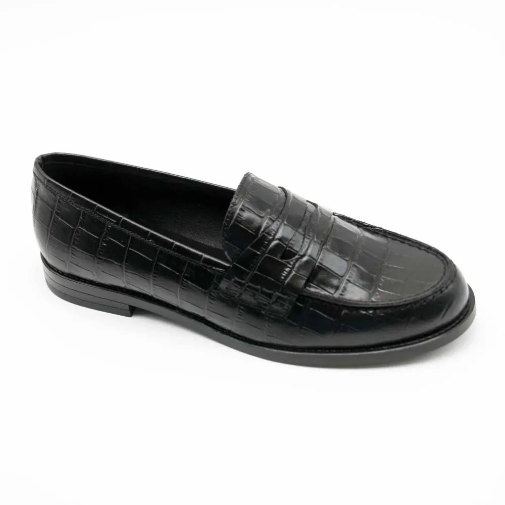 MOCASSIN CARIE CUIR-IMPRIME CROCO NOIR