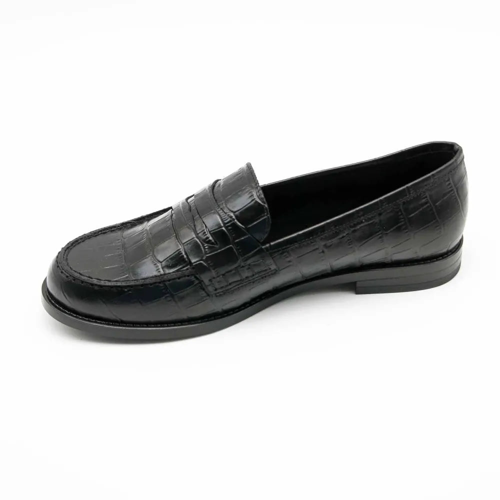 MOCASSIN CARIE CUIR-IMPRIME CROCO NOIR