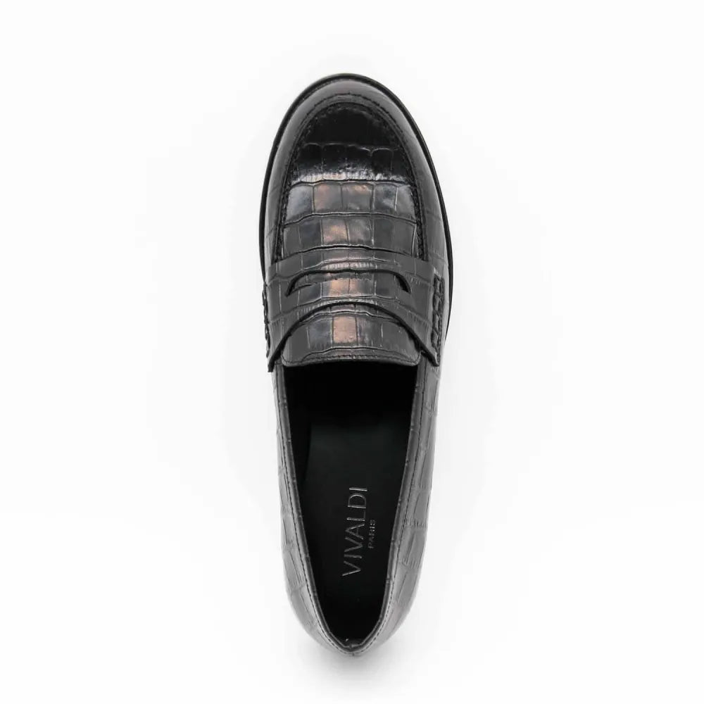 MOCASSIN CARIE CUIR-IMPRIME CROCO NOIR