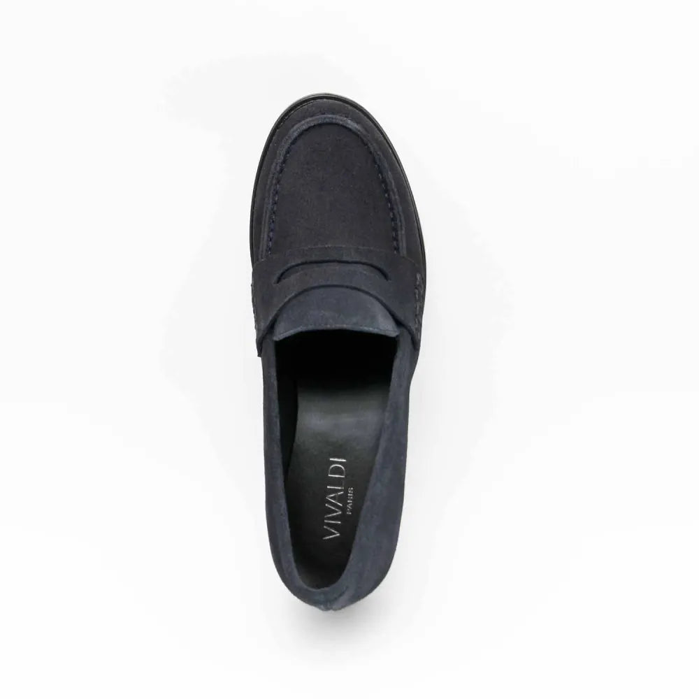 MOCASSIN CARIE CUIR-VELOURS MARINE