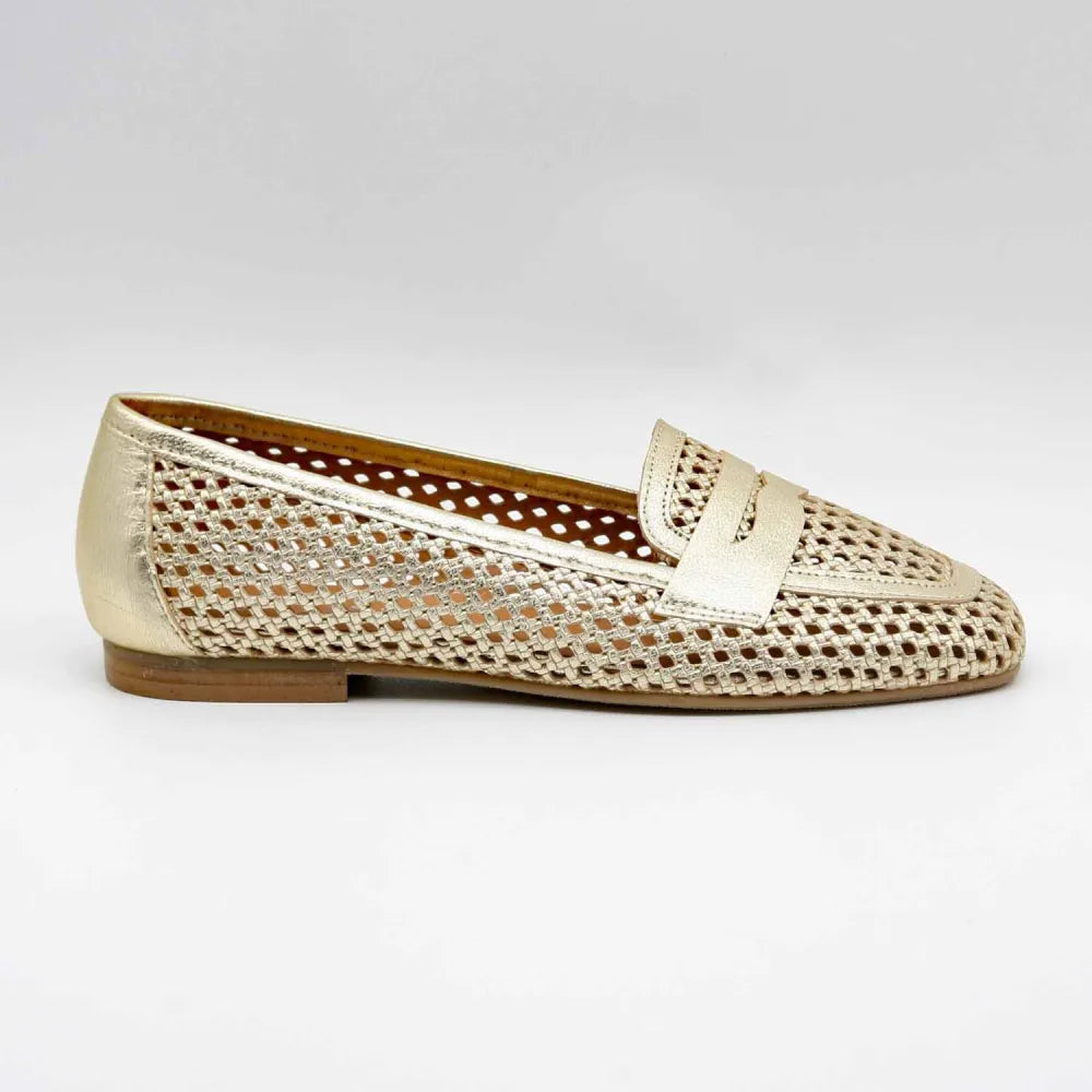 MOCASSINS ELEONORE CUIR METALLISE PLATINE