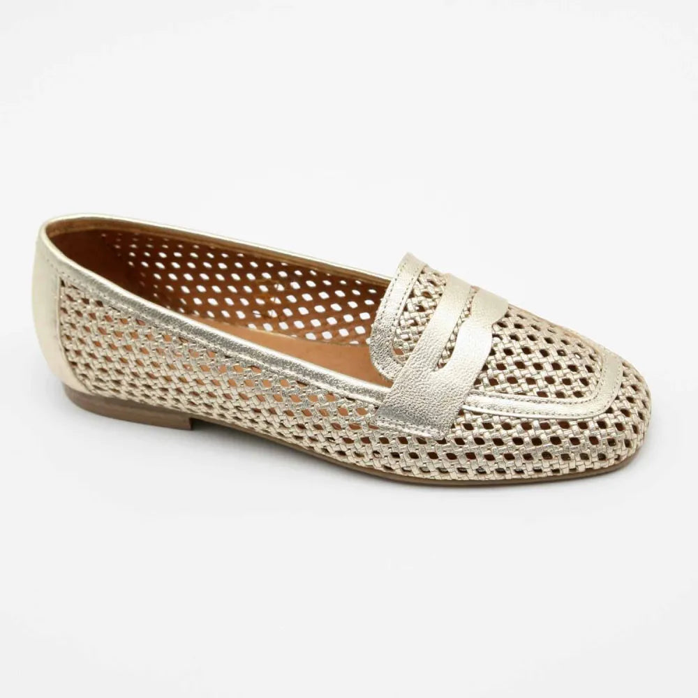 MOCASSINS ELEONORE CUIR METALLISE PLATINE
