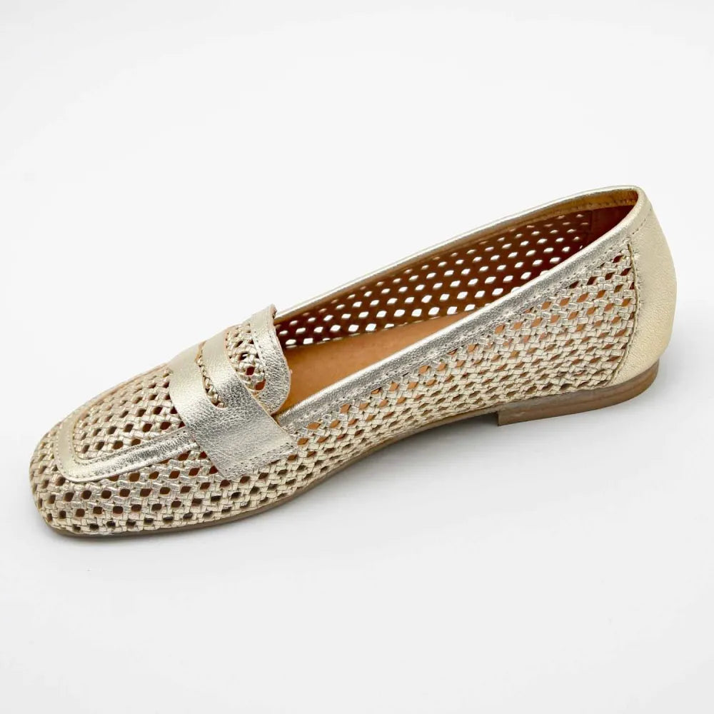 MOCASSINS ELEONORE CUIR METALLISE PLATINE
