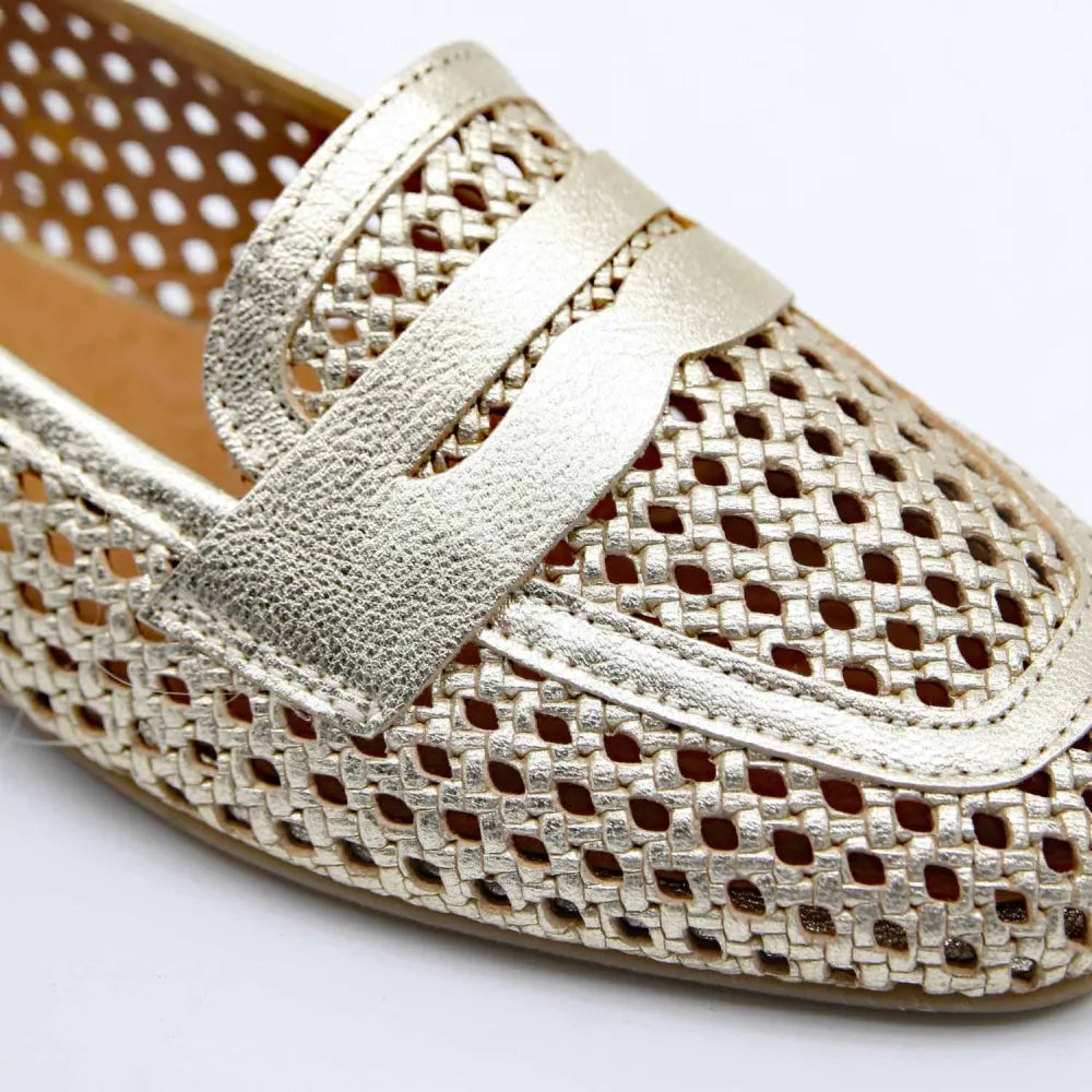 MOCASSINS ELEONORE CUIR METALLISE PLATINE