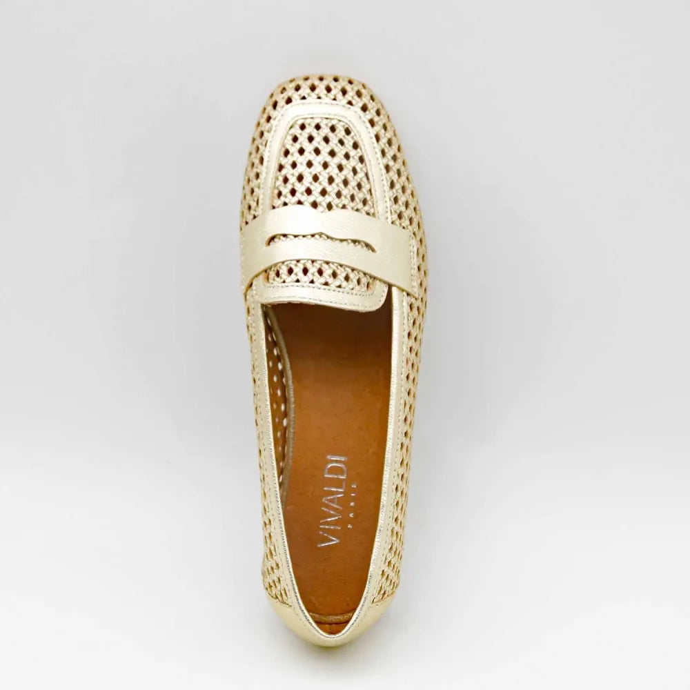MOCASSINS ELEONORE CUIR METALLISE PLATINE