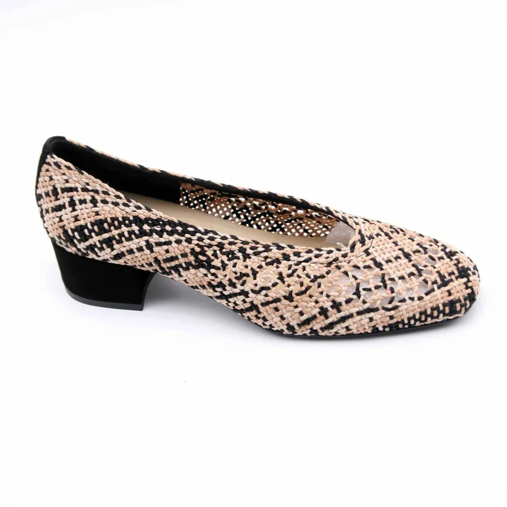 BALLERINE REQINS RIKA TEXTILE BEIGE ET NOIR