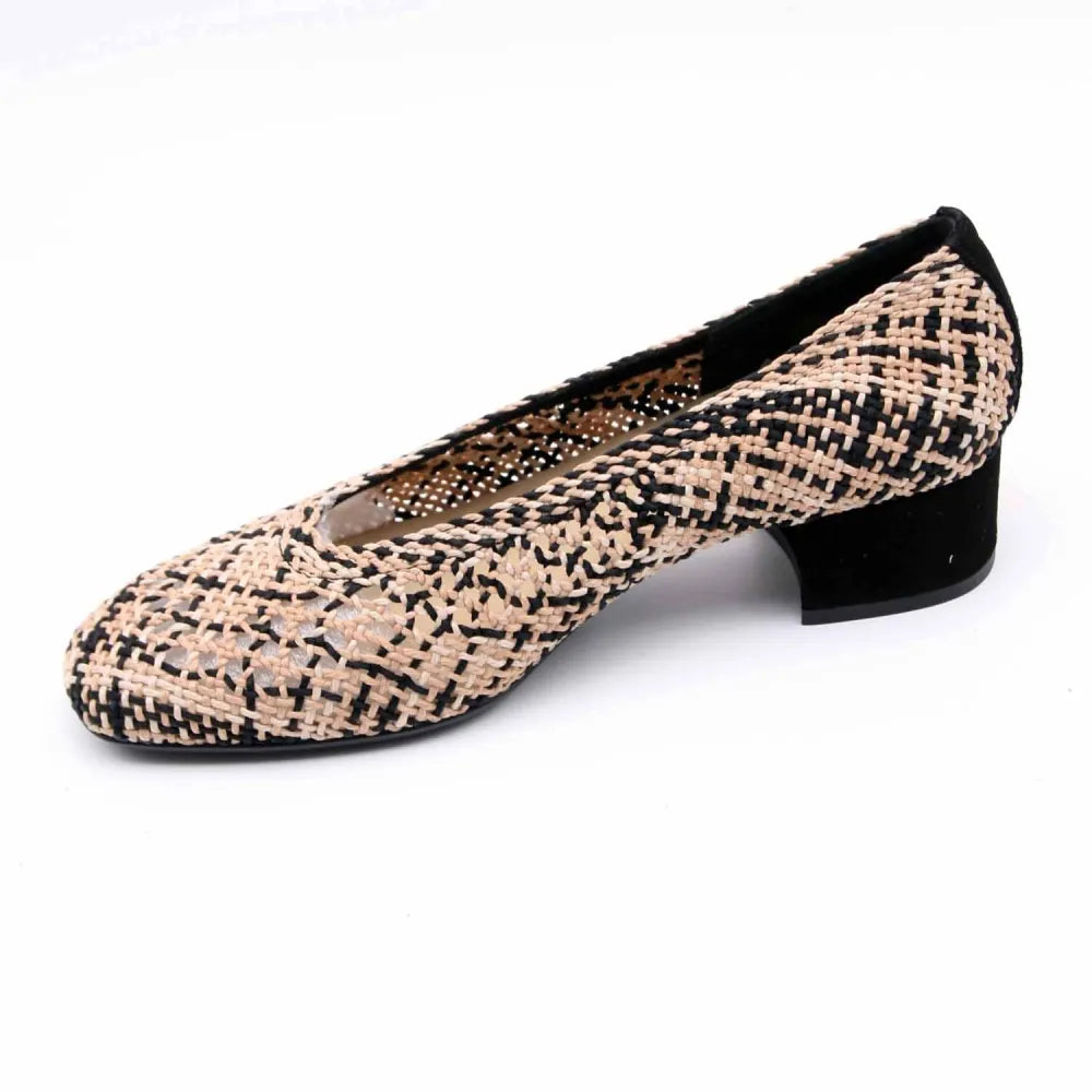 BALLERINE REQINS RIKA TEXTILE BEIGE ET NOIR