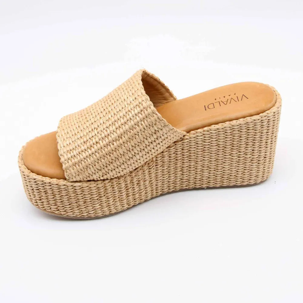 SANDALE COMPENSÉE 4284 RAPHIA BEIGE