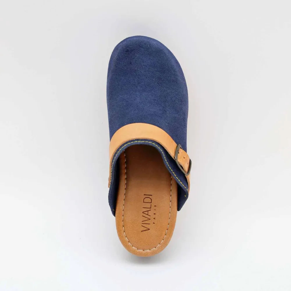 SABOT 7579 CUIR-VELOURS BLEU-JEANS