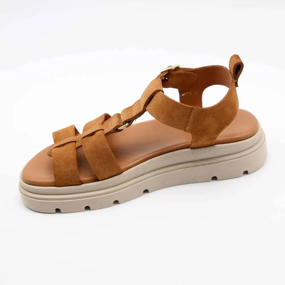 SANDALE VESUVE CUIR-VELOURS COGNAC