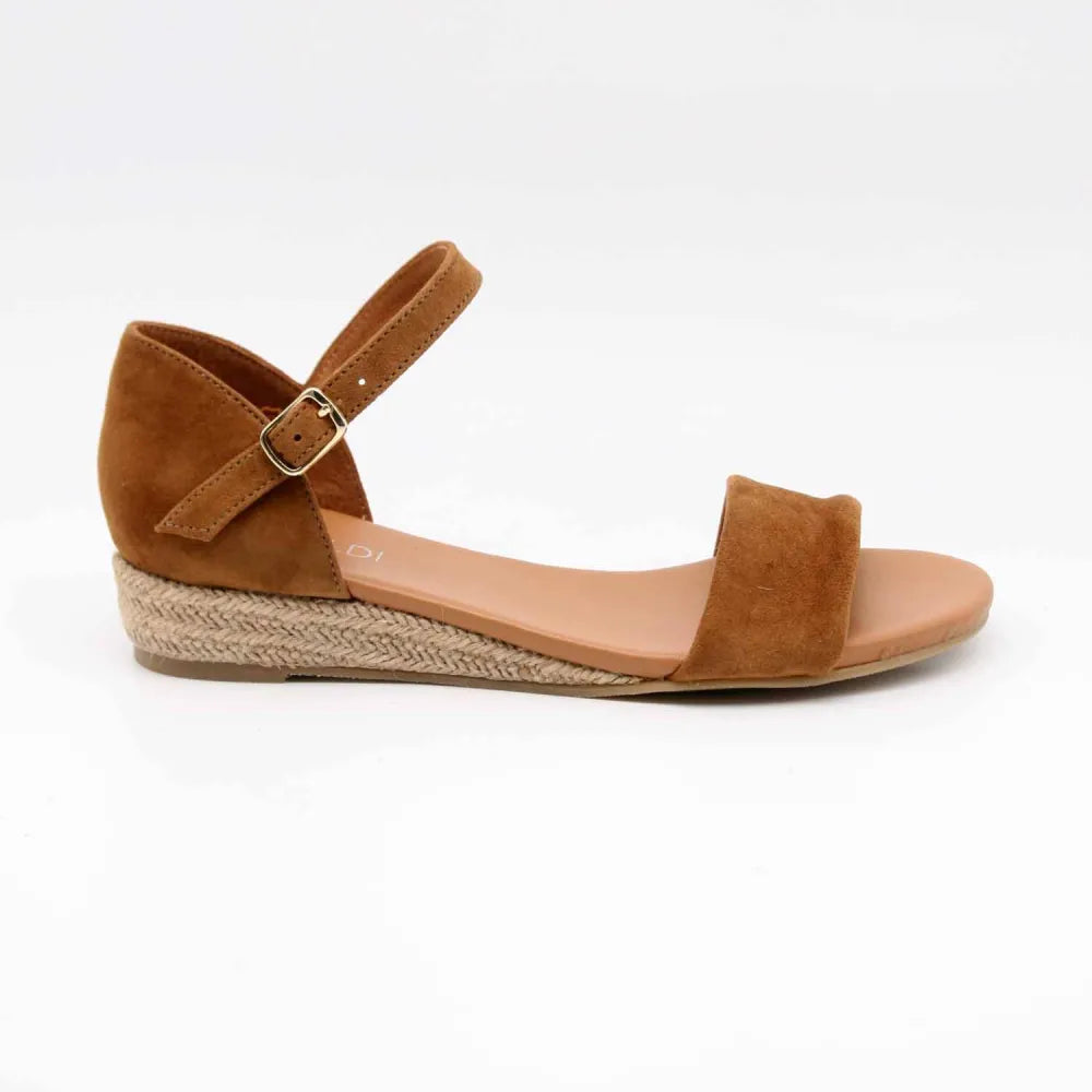 SANDALE COMPENSÉE SABRINA CUIR-VELOURS COGNAC