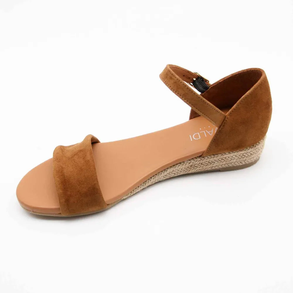 SANDALE COMPENSÉE SABRINA CUIR-VELOURS COGNAC