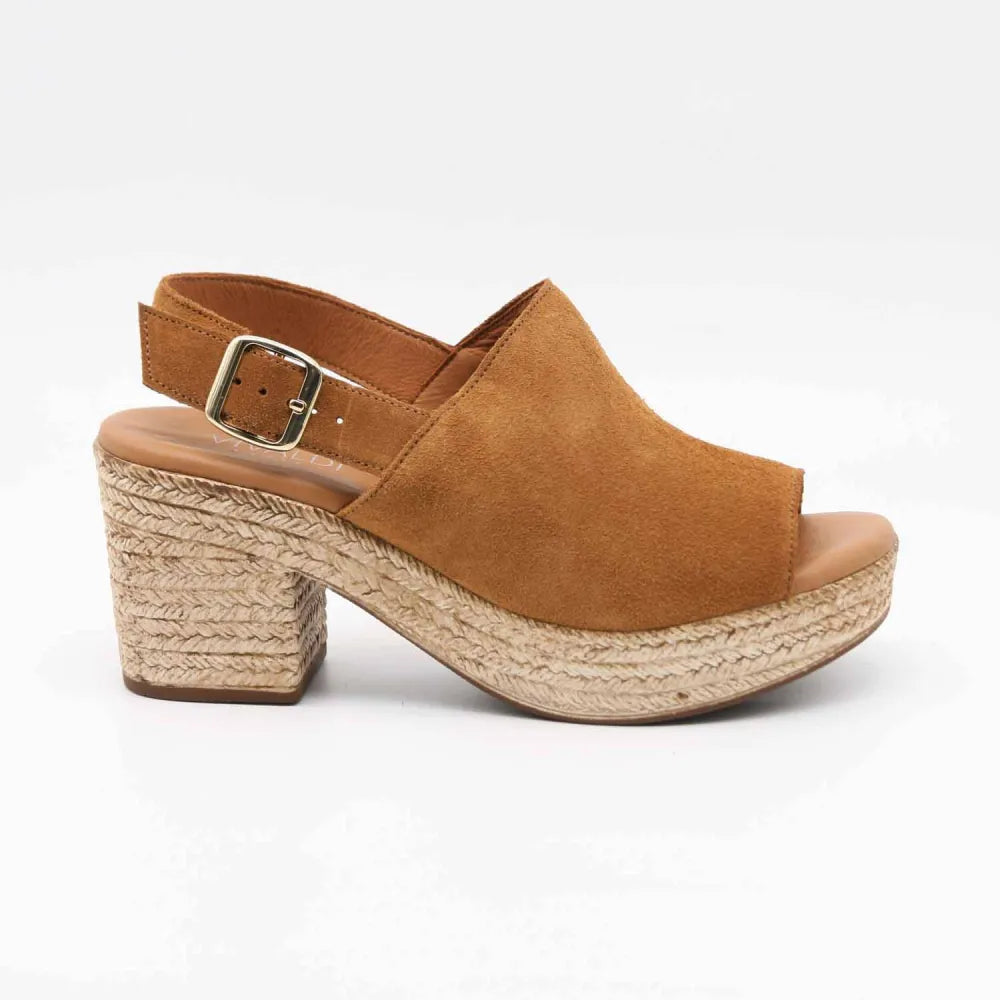 SANDALE NICE CUIR-VELOURS COGNAC
