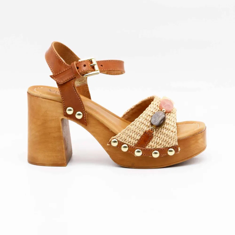 SANDALE 9489 RAPHIA ET CUIR BEIGE