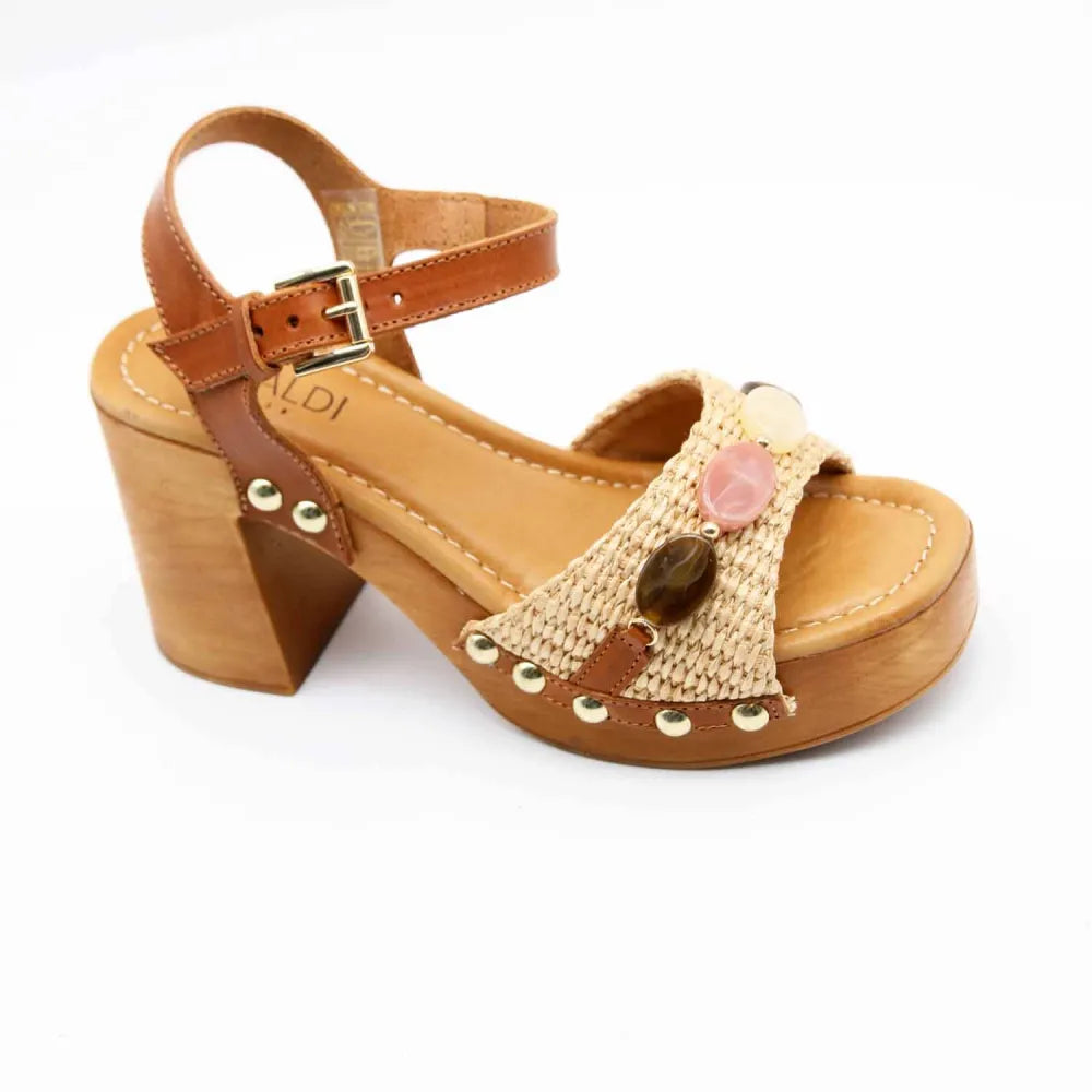SANDALE 9489 RAPHIA ET CUIR BEIGE