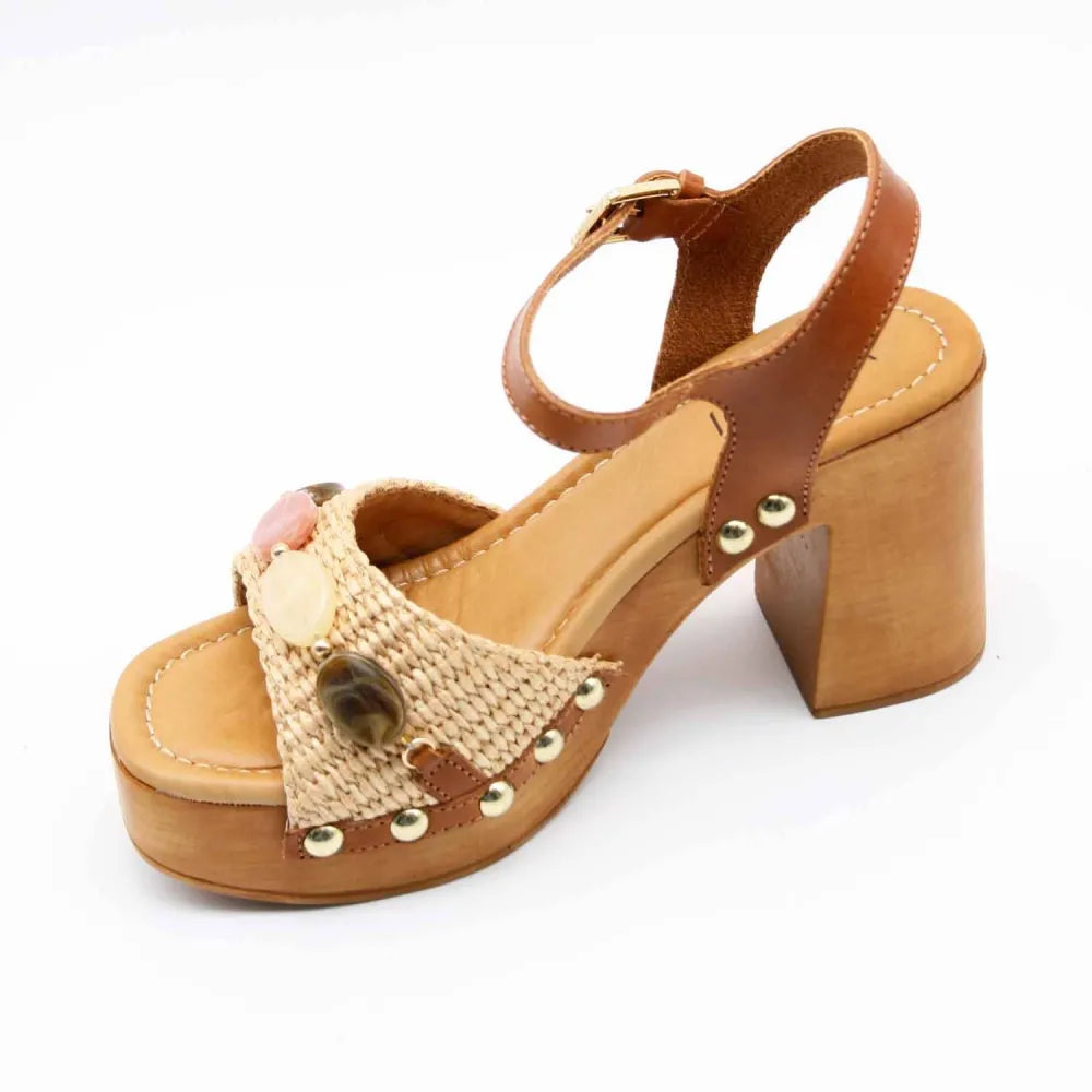 SANDALE 9489 RAPHIA ET CUIR BEIGE