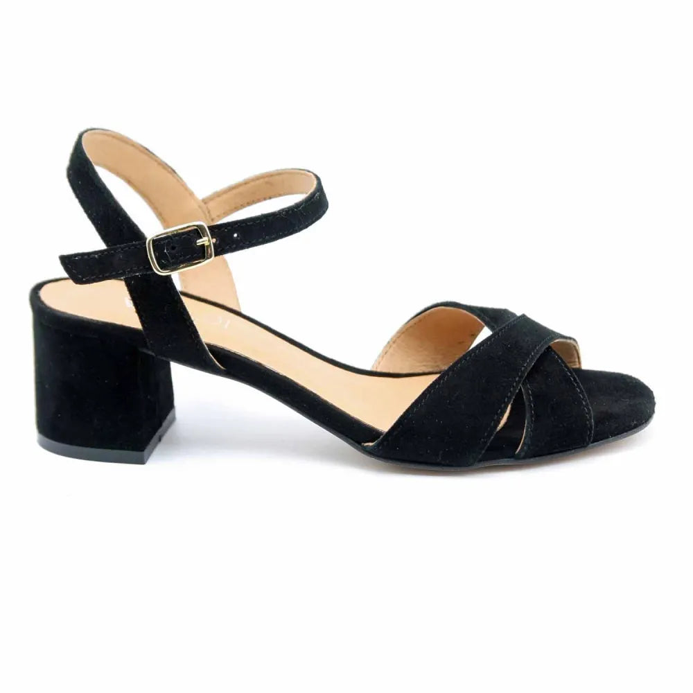 SANDALES FORTUNA CUIR-VELOURS NOIR