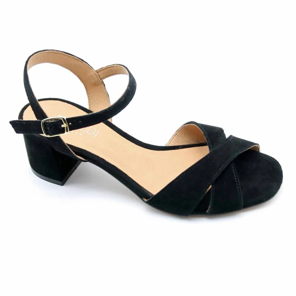 SANDALES FORTUNA CUIR-VELOURS NOIR