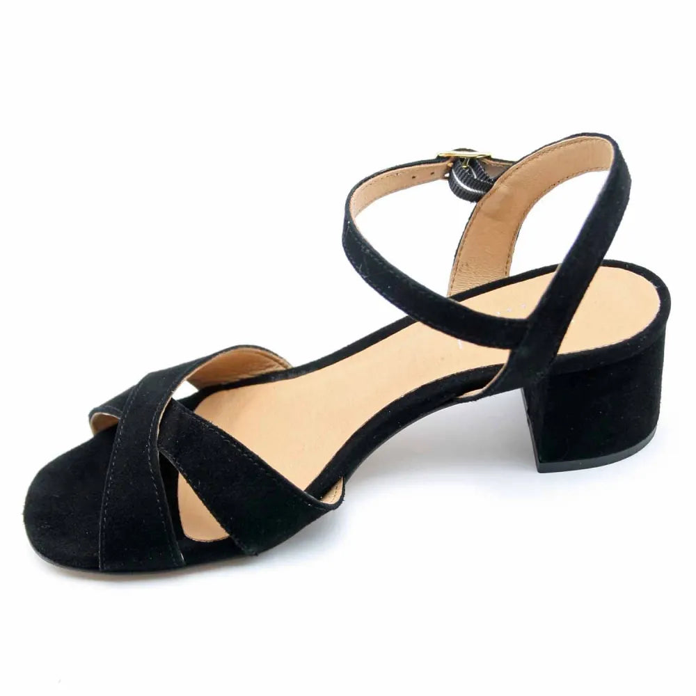 SANDALES FORTUNA CUIR-VELOURS NOIR