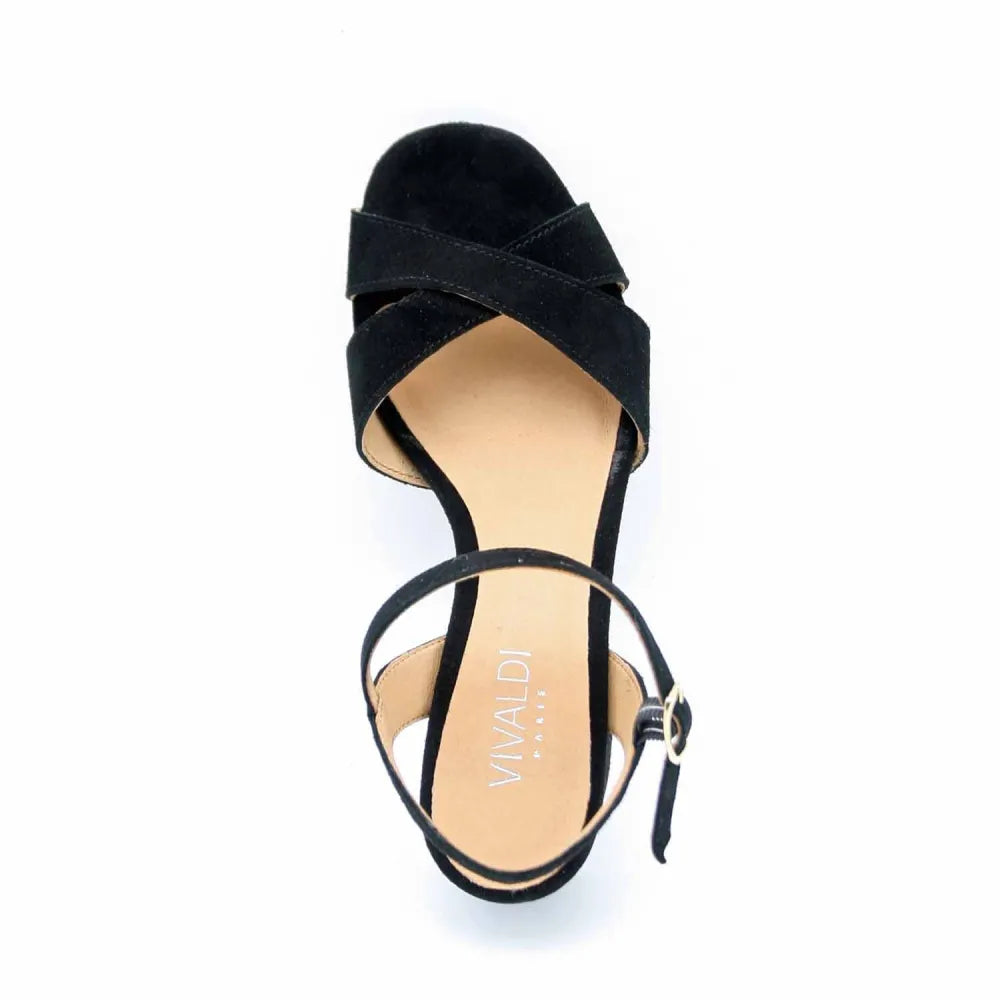 SANDALES FORTUNA CUIR-VELOURS NOIR