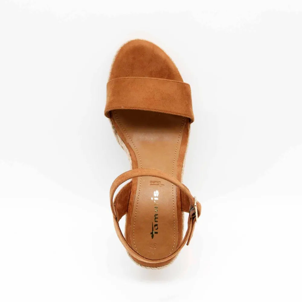 SANDALE COMPENSÉE TAMARIS 28300 VEGANE COGNAC