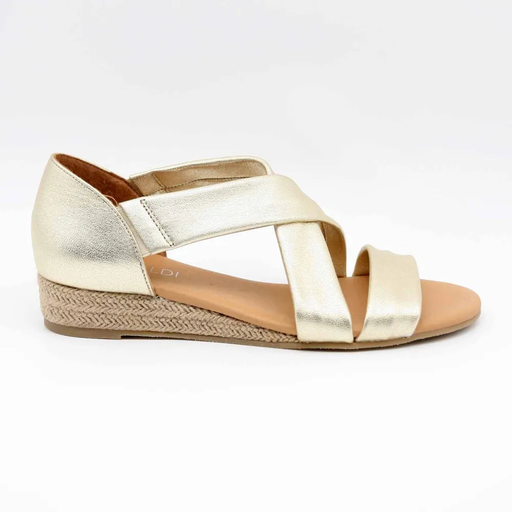 SANDALE COMPENSEE JADE CUIR-METALLISE PLATINE