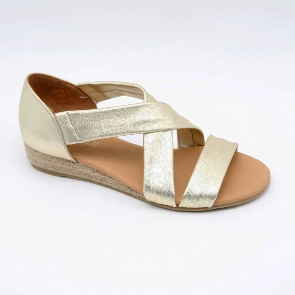 SANDALE COMPENSEE JADE CUIR-METALLISE PLATINE