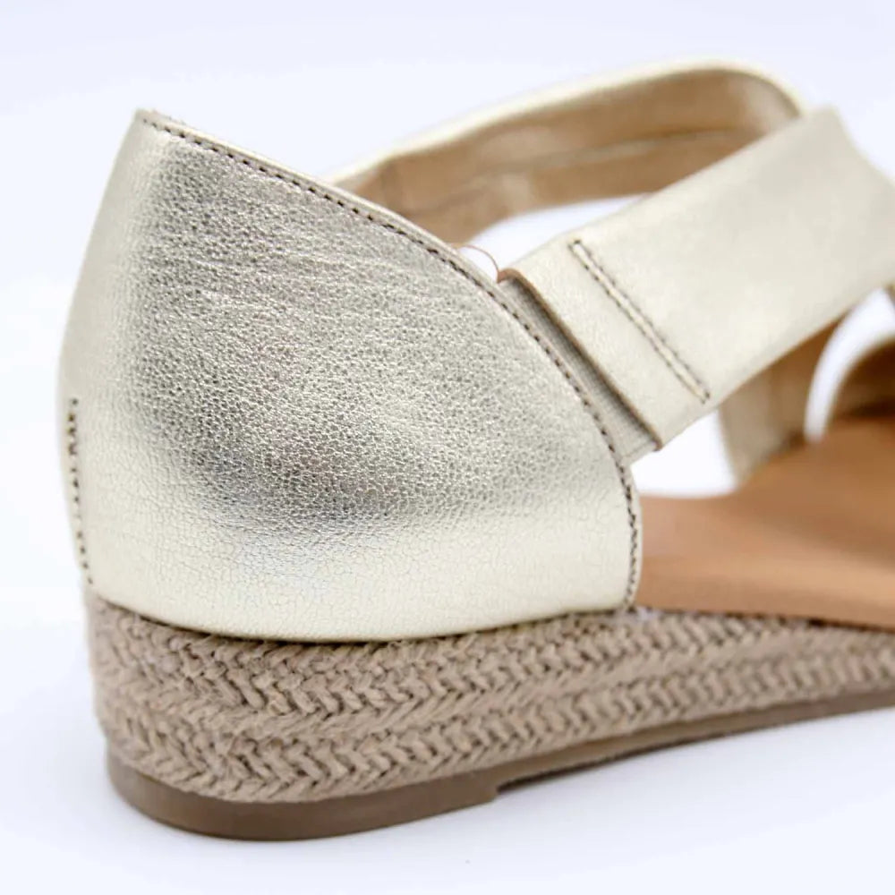 SANDALE COMPENSEE JADE CUIR-METALLISE PLATINE