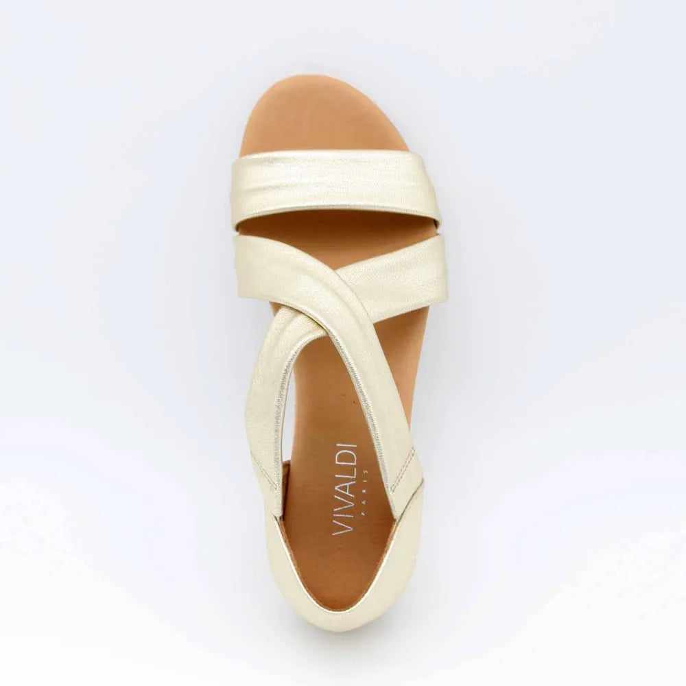 SANDALE COMPENSEE JADE CUIR-METALLISE PLATINE