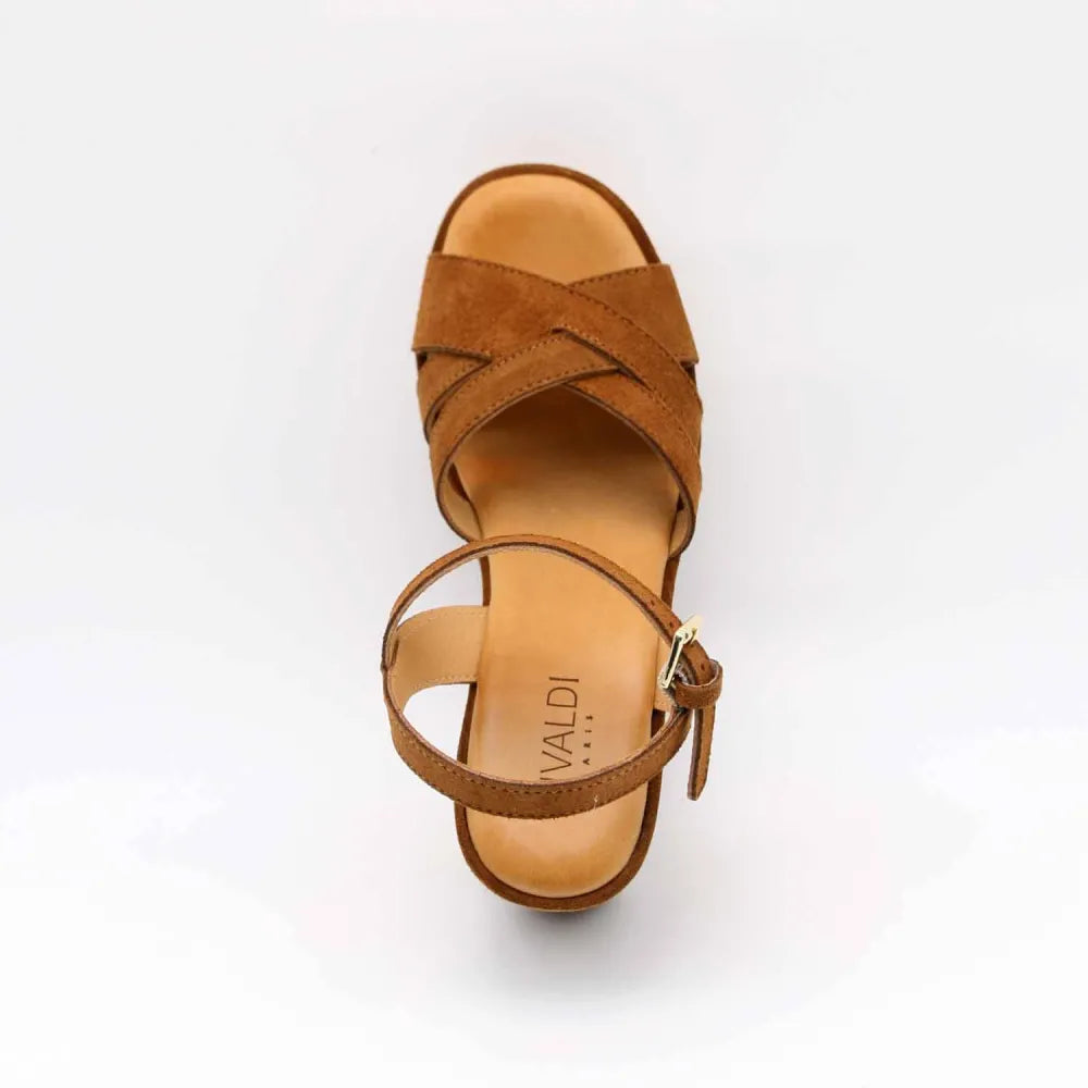 SANDALE COMPENSÉE 4906 CUIR-VELOURS MARRON