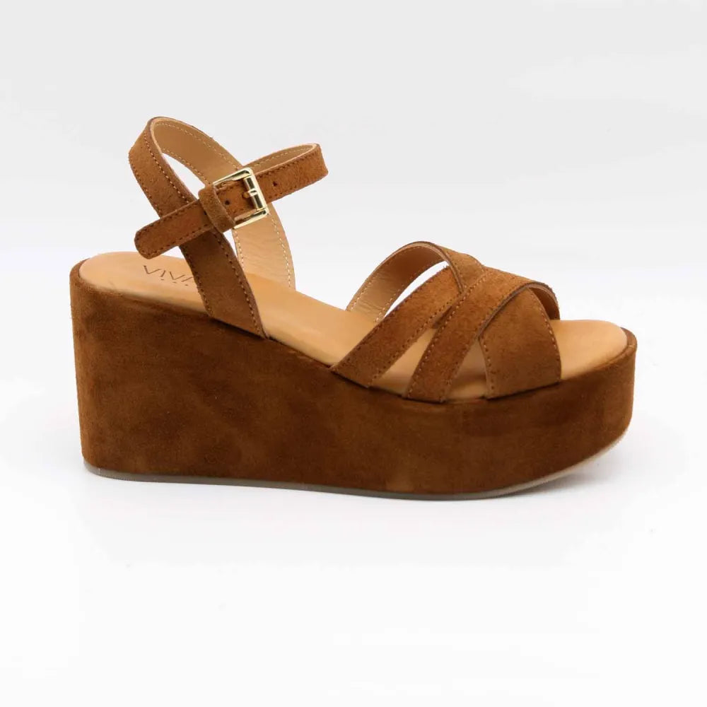 SANDALE COMPENSÉE 4906 CUIR-VELOURS MARRON