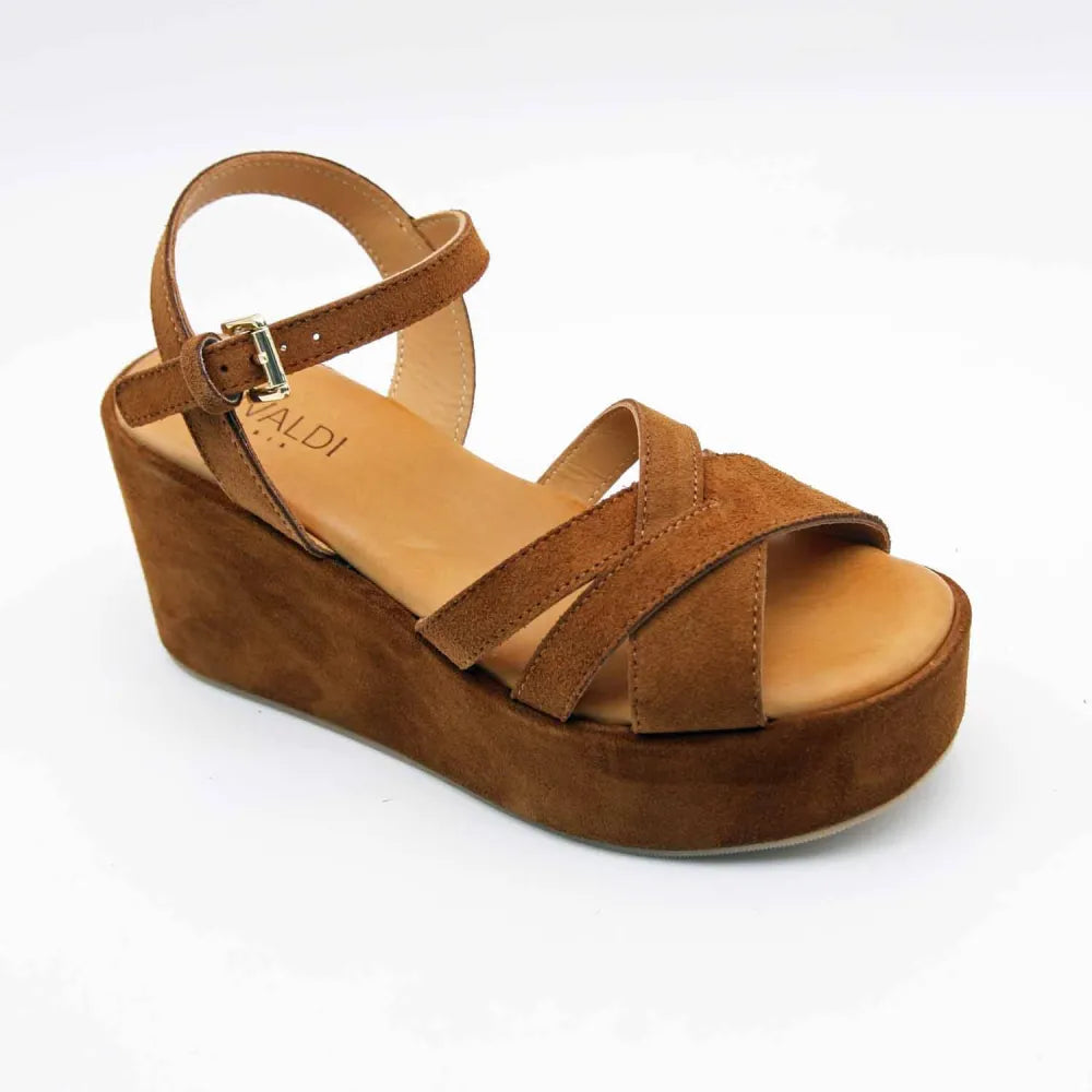 SANDALE COMPENSÉE 4906 CUIR-VELOURS MARRON