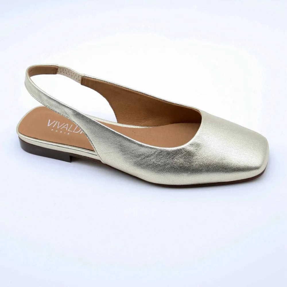 BALLERINES MONTAIGNE CUIR METALLISE PLATINE