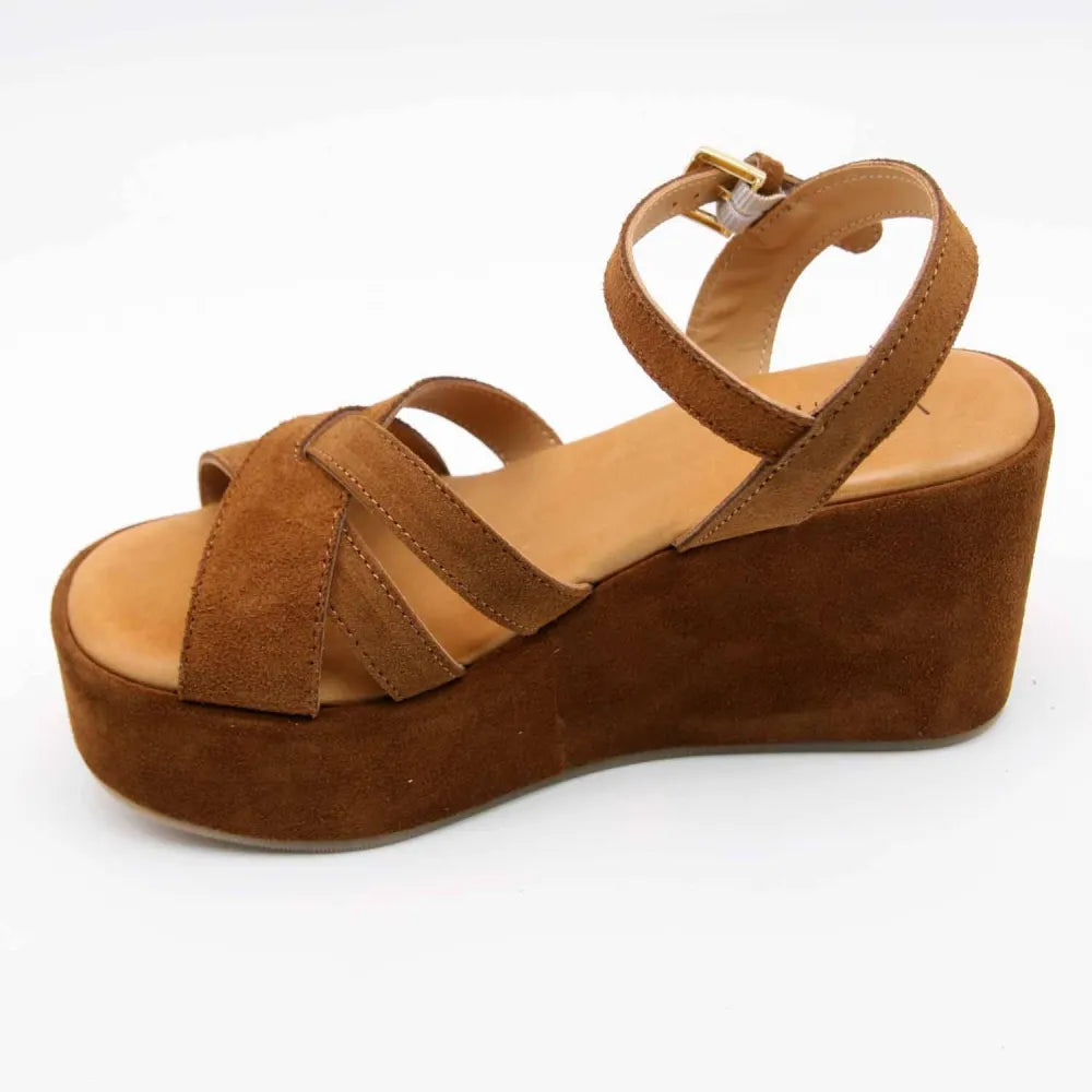 SANDALE COMPENSÉE 4906 CUIR-VELOURS MARRON