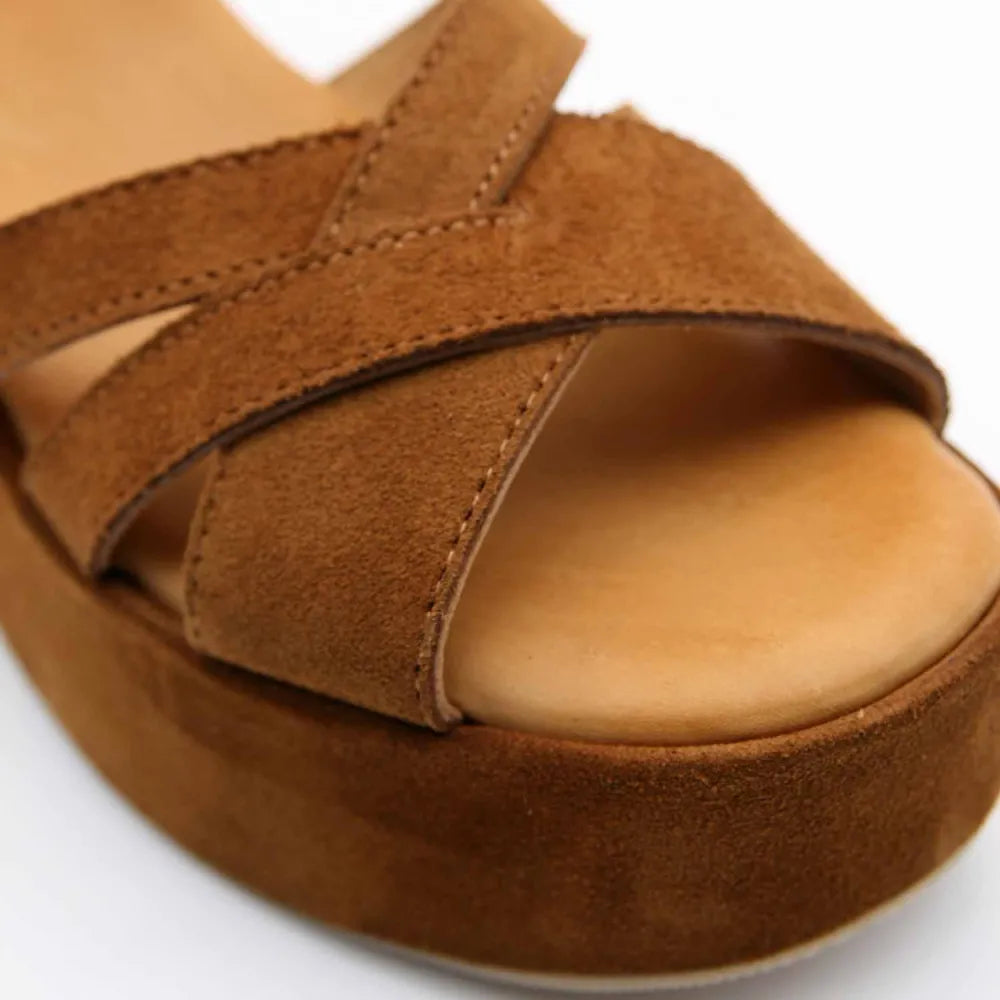 SANDALE COMPENSÉE 4906 CUIR-VELOURS MARRON
