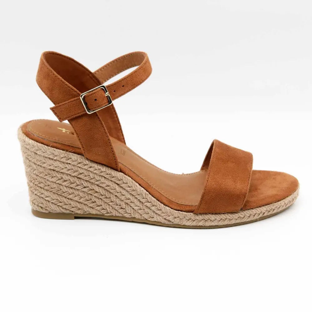 SANDALE COMPENSÉE TAMARIS 28300 VEGANE COGNAC